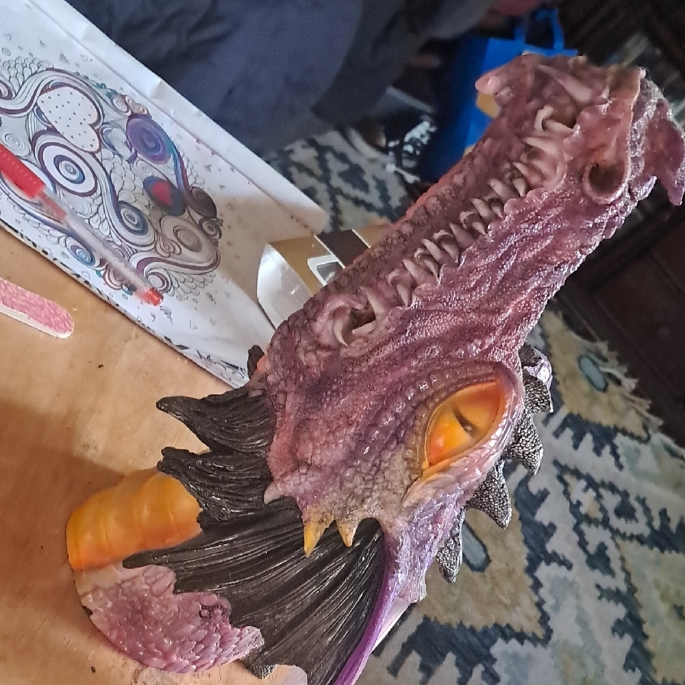 Purple and Orange Dragon Head Sculpture